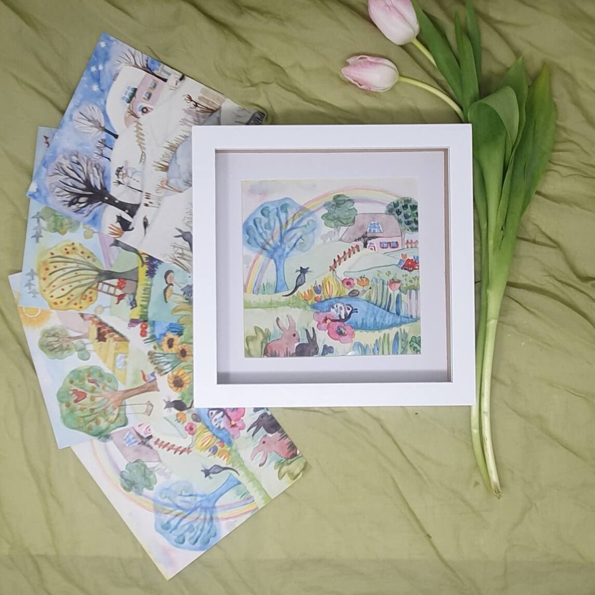 Jahreszeitenkarten Set – Frühling Sommer Herbst Winter | Aquarellkarten für Jahreszeitentisch & Kinderzimmer | Naturlernen mit Kindern