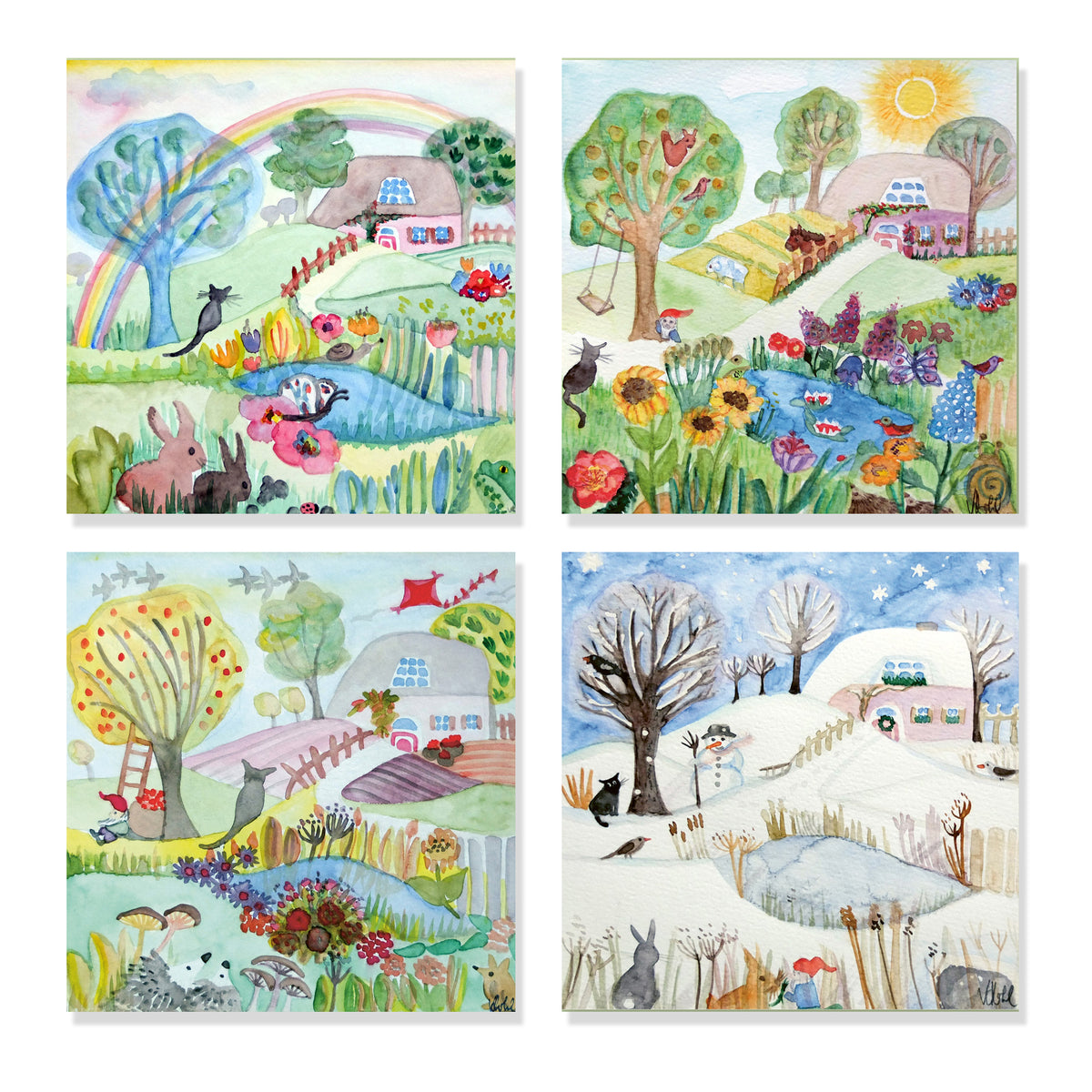 Jahreszeitenkarten Set – Frühling Sommer Herbst Winter | Aquarellkarten für Jahreszeitentisch & Kinderzimmer | Naturlernen mit Kindern