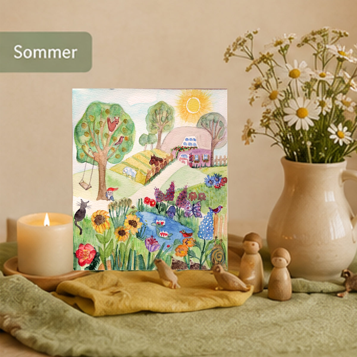 Jahreszeitenkarten Set – Frühling Sommer Herbst Winter | Aquarellkarten für Jahreszeitentisch & Kinderzimmer | Naturlernen mit Kindern