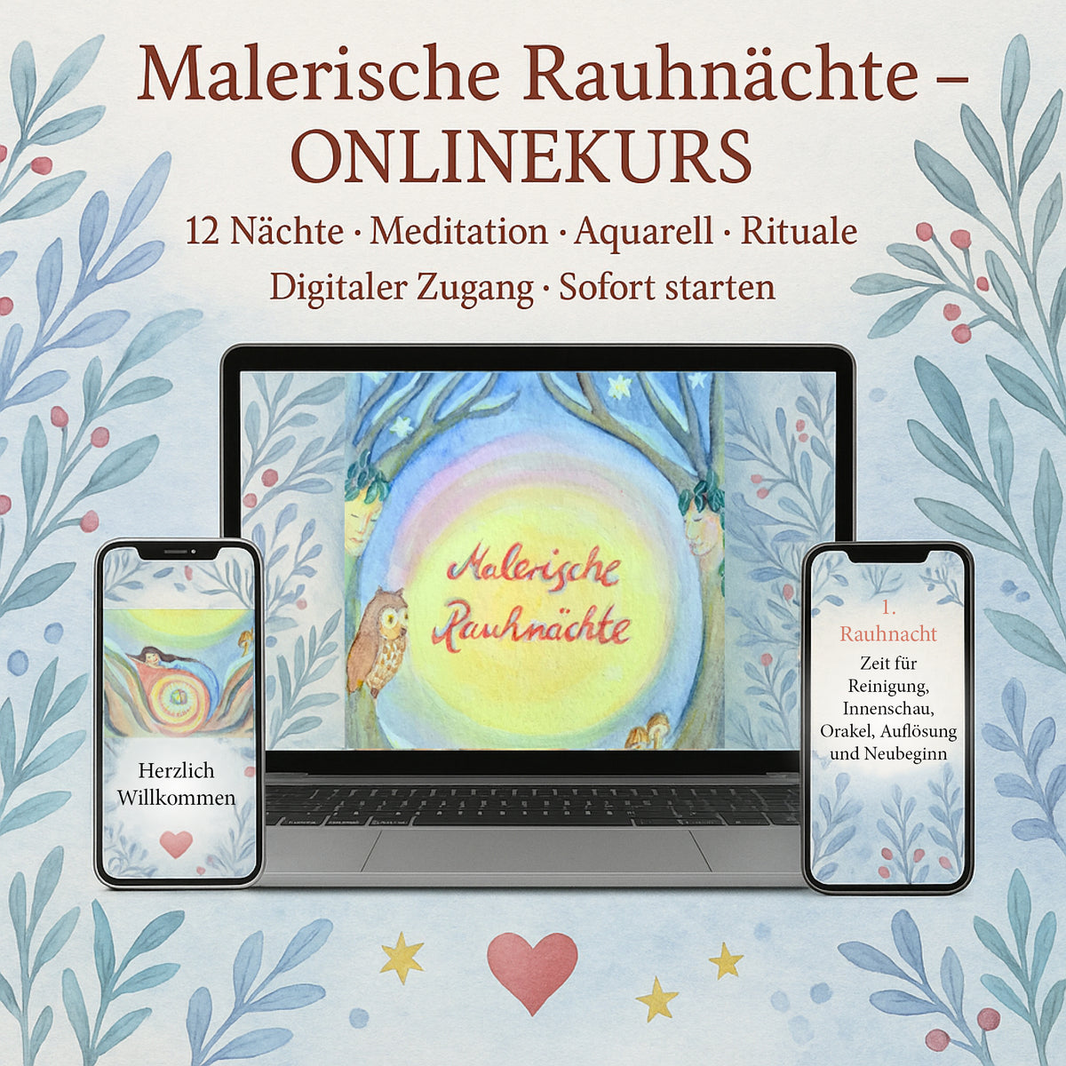 Malerische Rauhnächte – Intuitives Malen - Meditationen & Rituale -  Seelenkunst - Aquarellkurs Digitaler Telegramkurs